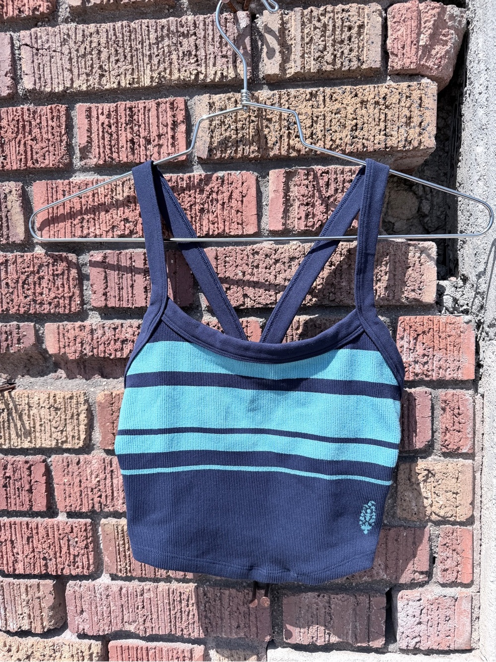 FP Movement by Free People Navy and Aqua Striped Swim Crop Top
